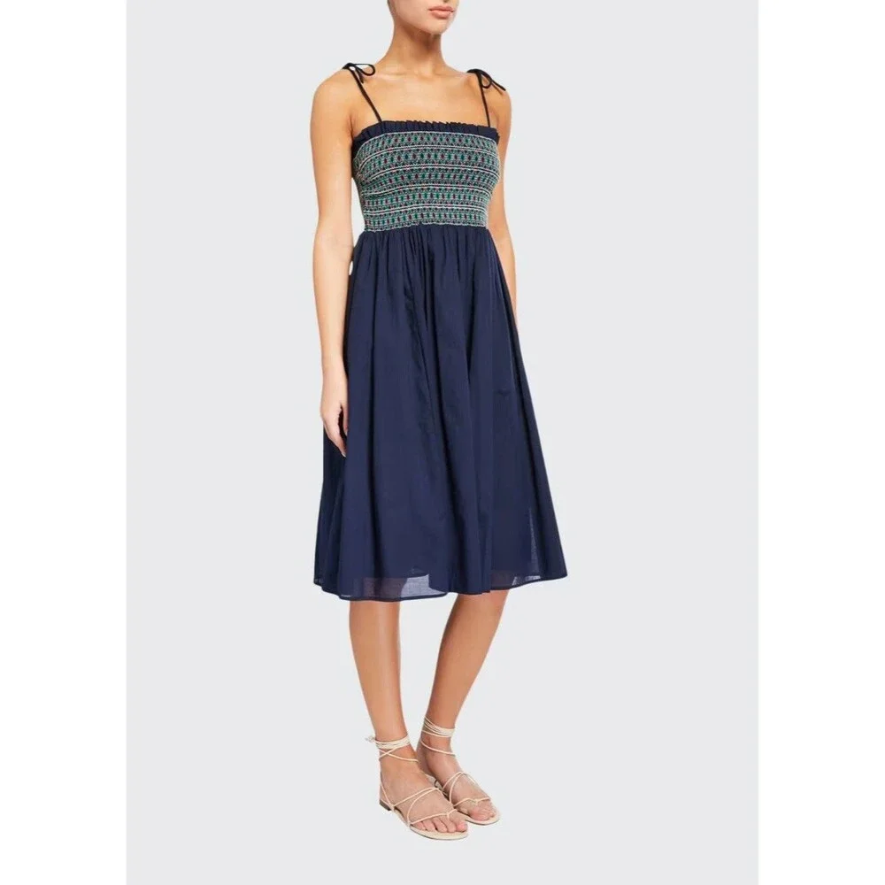Tory Burch $358 Convertible Smocked Coverup Dress & Skirt Navy Blue M Vacation